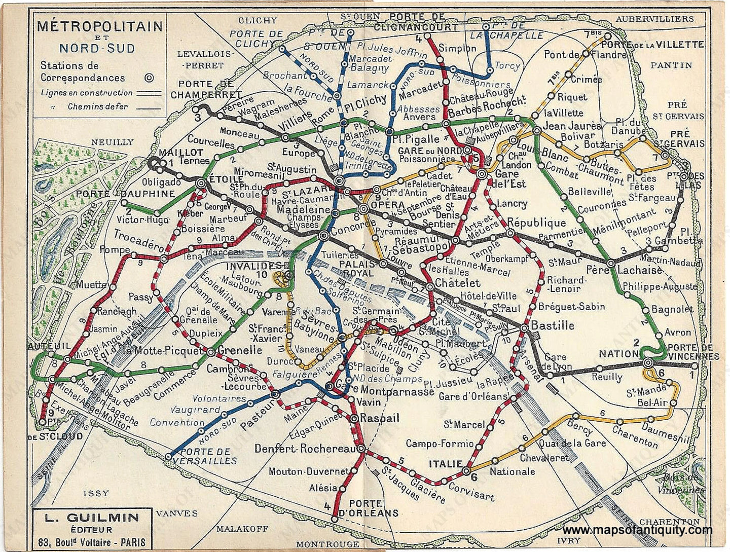 Genuine-Antique-Map-Paris-Metropolitain-et-Nord-Sud-1920s-Guilmin-Maps-Of-Antiquity