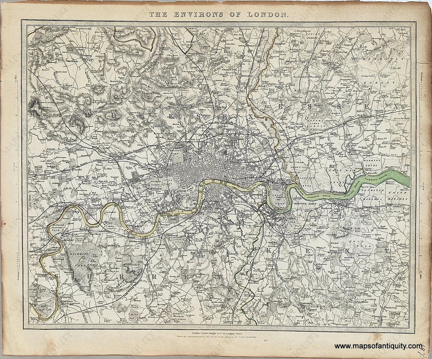 Genuine-Antique-Map-The-Environs-of-London-1850-SDUK-Society-for-the-Diffusion-of-Useful-Knowledge-Maps-Of-Antiquity