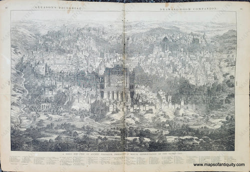 Antique-Uncolored-Print-Bird's eye view of ancient Jerusalem Panoramic-View-Holy-Land-Christ-Jesus-1853-Gleason's-Pictorial-Drawing-Room-Companion-Maps-Of-Antiquity