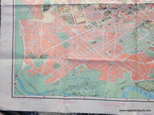 Load image into Gallery viewer, Colorful 1950s map of Rome showing some buildings as illustrations. Includes streets, points of interest, the River Tiber. With folds as issued.
