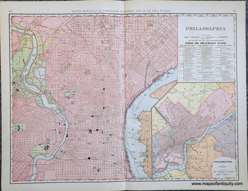 Genuine-Antique-Map-Double-sided-map-Philadelphia-verso-Pittsburgh-and-Allegheny-and-vicinity-of-Pittsburgh-Philadelphia--1898-Rand-McNally-Maps-Of-Antiquity-1800s-19th-century