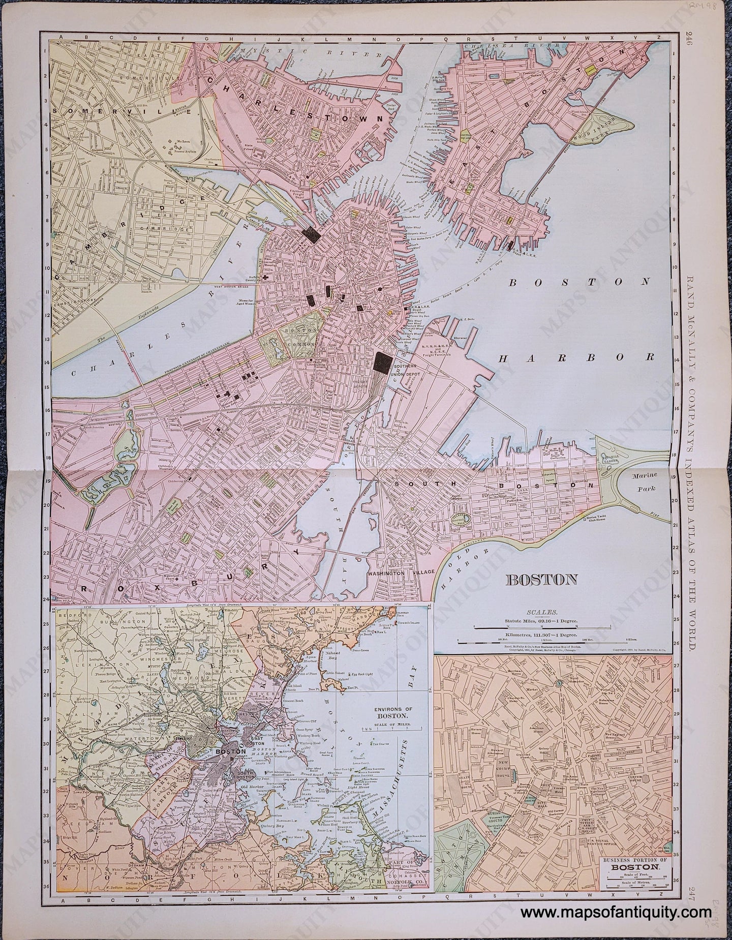 Genuine-Antique-Map-Boston-Boston--1898-Rand-McNally-Maps-Of-Antiquity-1800s-19th-century