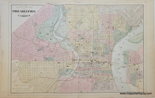 Antique-Hand-Colored-Map-Plan-of-the-City-of-Philadelphia-and-Camden-PA-Pennsylvania-Antique-Towns-&-City-Maps-and-Views-Philadelphia-1887-Bradley-Maps-Of-Antiquity-1800s-19th-century