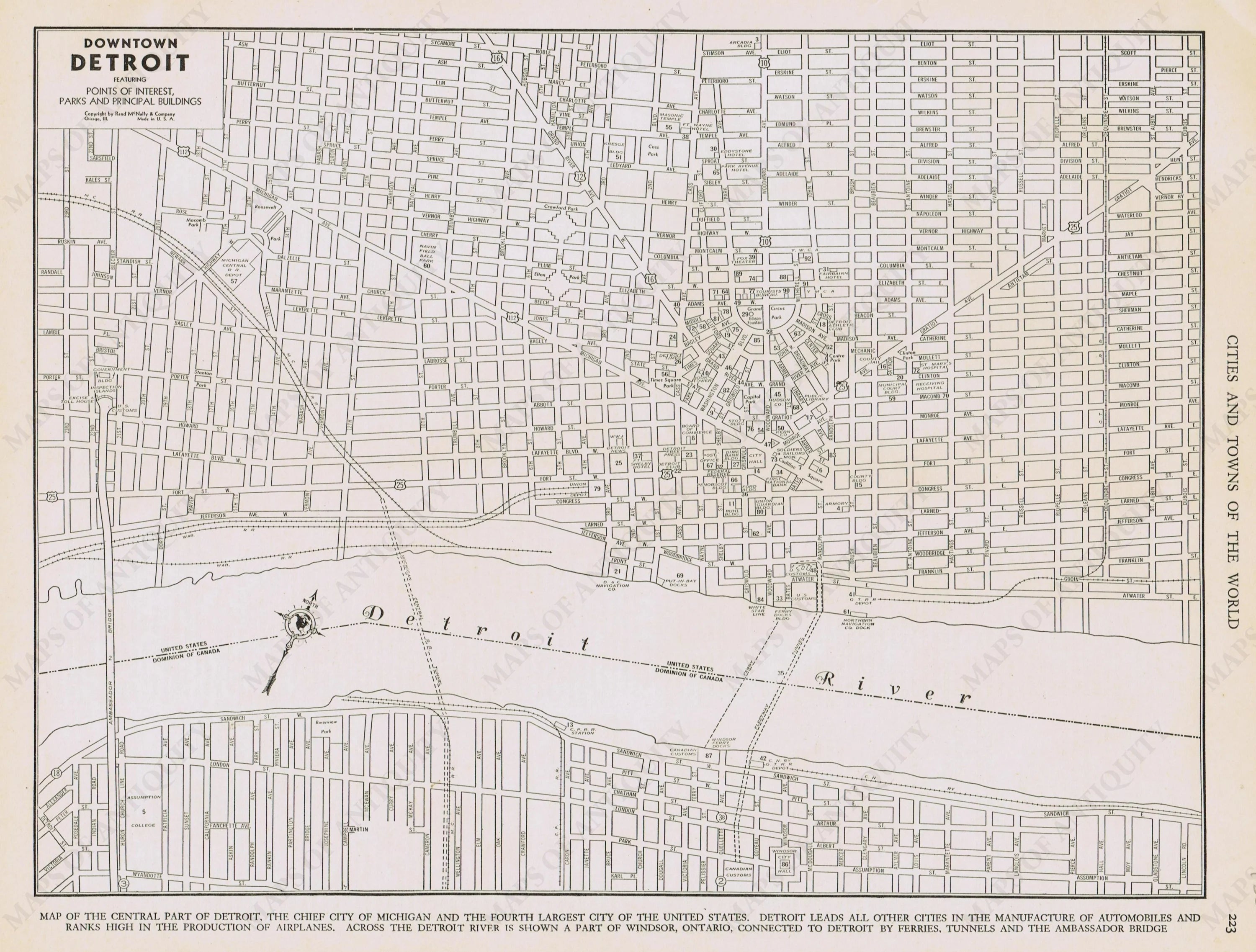 1940 Genuine Antique Map Downtown Detroit (Michigan) – Maps of Antiquity
