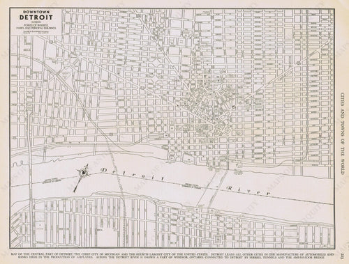 Genuine-Antique-Map-Downtown-Detroit-Michigan--1940-Rand-McNally-Maps-Of-Antiquity