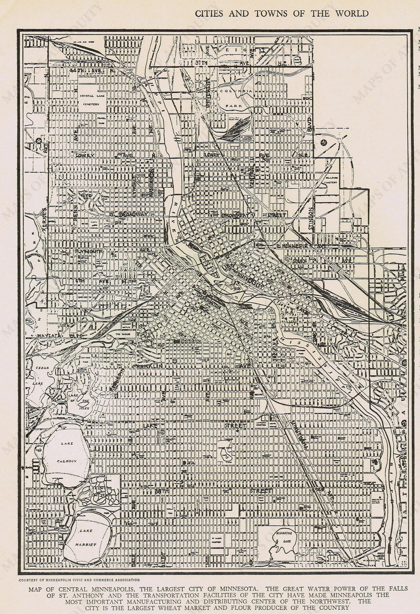 Genuine-Antique-Map-Central-Minneapolis-Minnesota--1940-Rand-McNally-Maps-Of-Antiquity