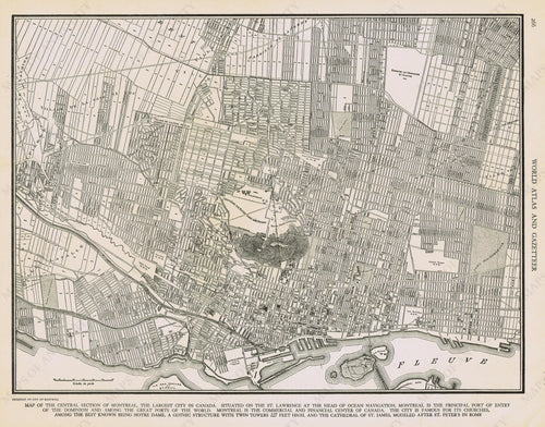 Genuine-Antique-Map-Central-Montreal-Quebec--1940-Rand-McNally-Maps-Of-Antiquity