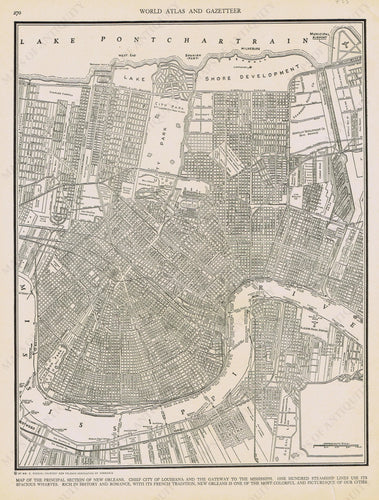 Genuine-Antique-Map-Central-New-Orleans-Louisiana--1940-Rand-McNally-Maps-Of-Antiquity