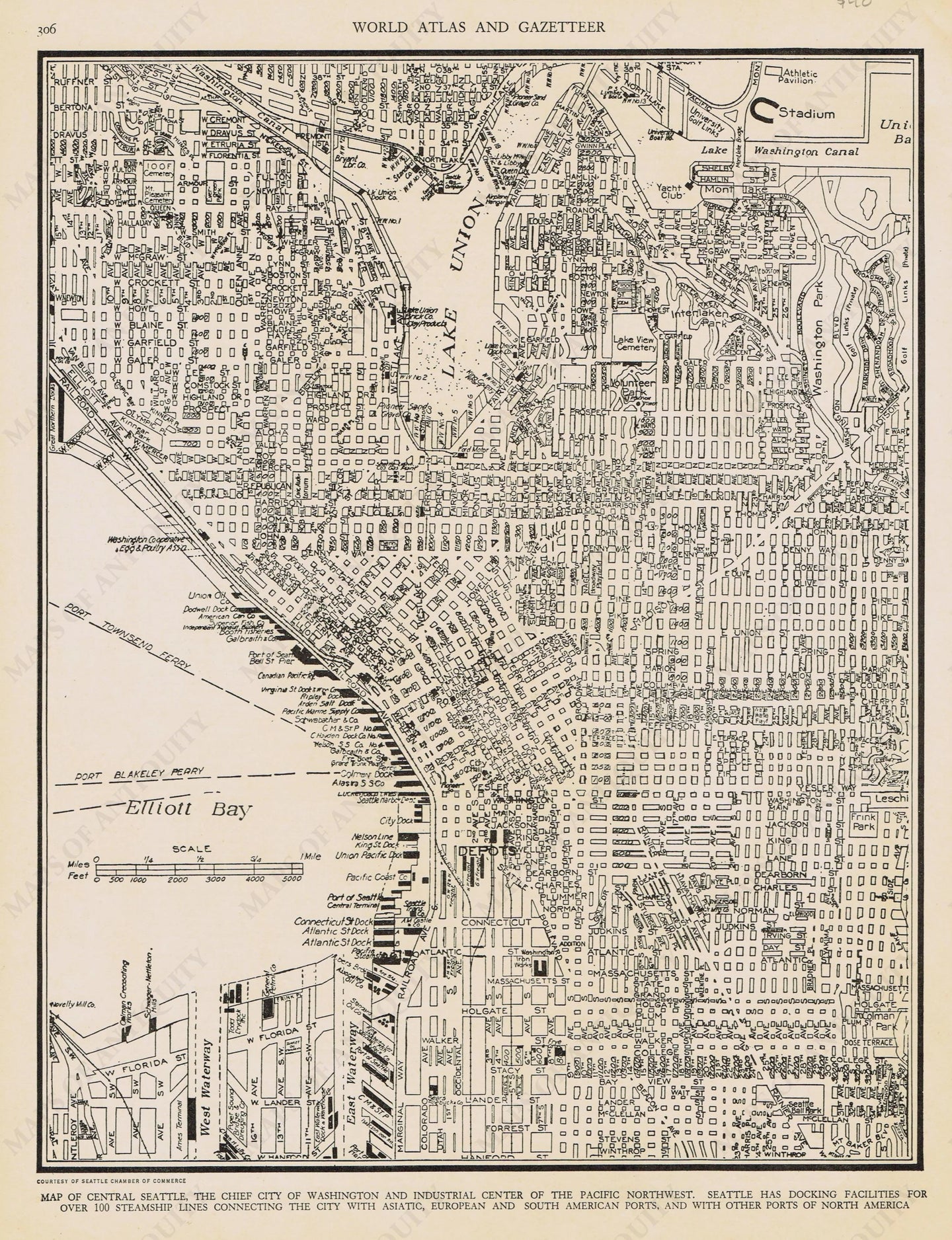 Genuine-Antique-Map-Map-of-Central-Seattle-Washington--1940-Rand-McNally-Maps-Of-Antiquity