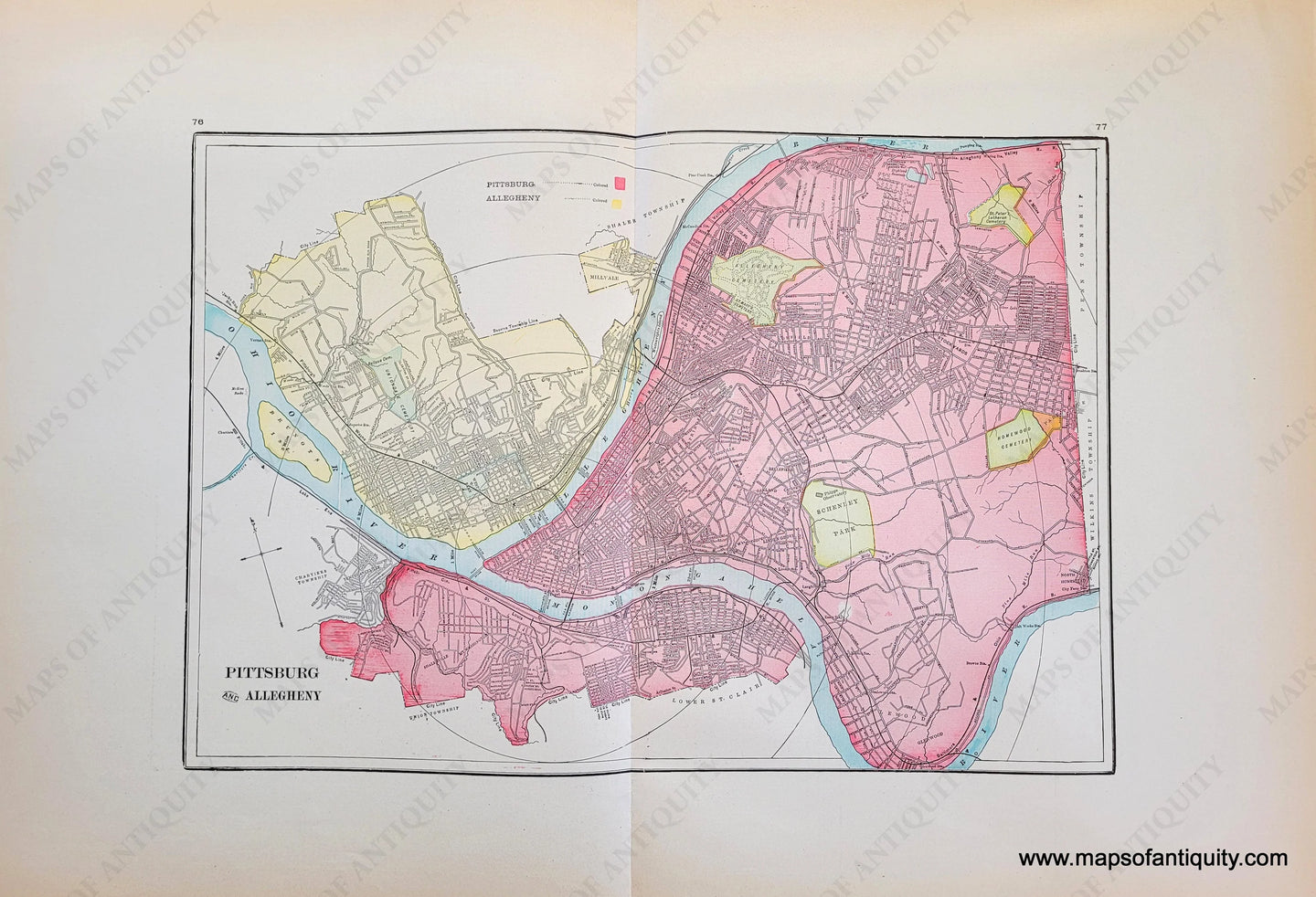 Genuine-Antique-Map-Pittsburg-Allegheny-1900-circa-Cram-Maps-Of-Antiquity