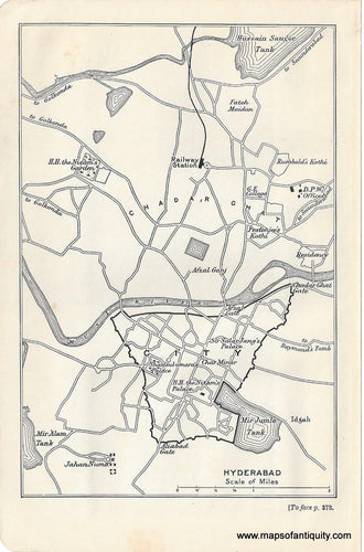 Genuine-Antique-Map-Hyderabad--India--Indian-Subcontinent--1910-Murray-Maps-Of-Antiquity-1800s-19th-century