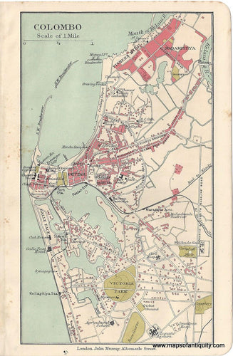 Genuine-Antique-Map-Colombo-Sri-Lanka--Indian-Subcontinent--1910-Murray-Maps-Of-Antiquity-1800s-19th-century