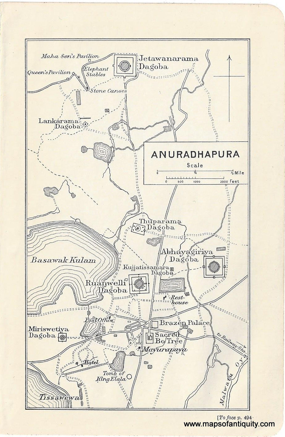 Genuine-Antique-Map-Anuradhapura-Sri-Lanka--Indian-Subcontinent--1910-Murray-Maps-Of-Antiquity-1800s-19th-century