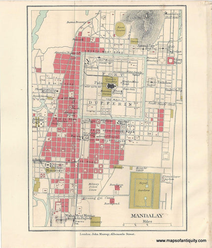 Genuine-Antique-Map-Mandalay-Myanmar--Southeast-Asia-Indonesia--1910-Murray-Maps-Of-Antiquity-1800s-19th-century