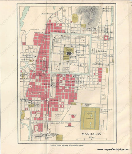 Genuine-Antique-Map-Mandalay-Myanmar--Southeast-Asia-Indonesia--1910-Murray-Maps-Of-Antiquity-1800s-19th-century