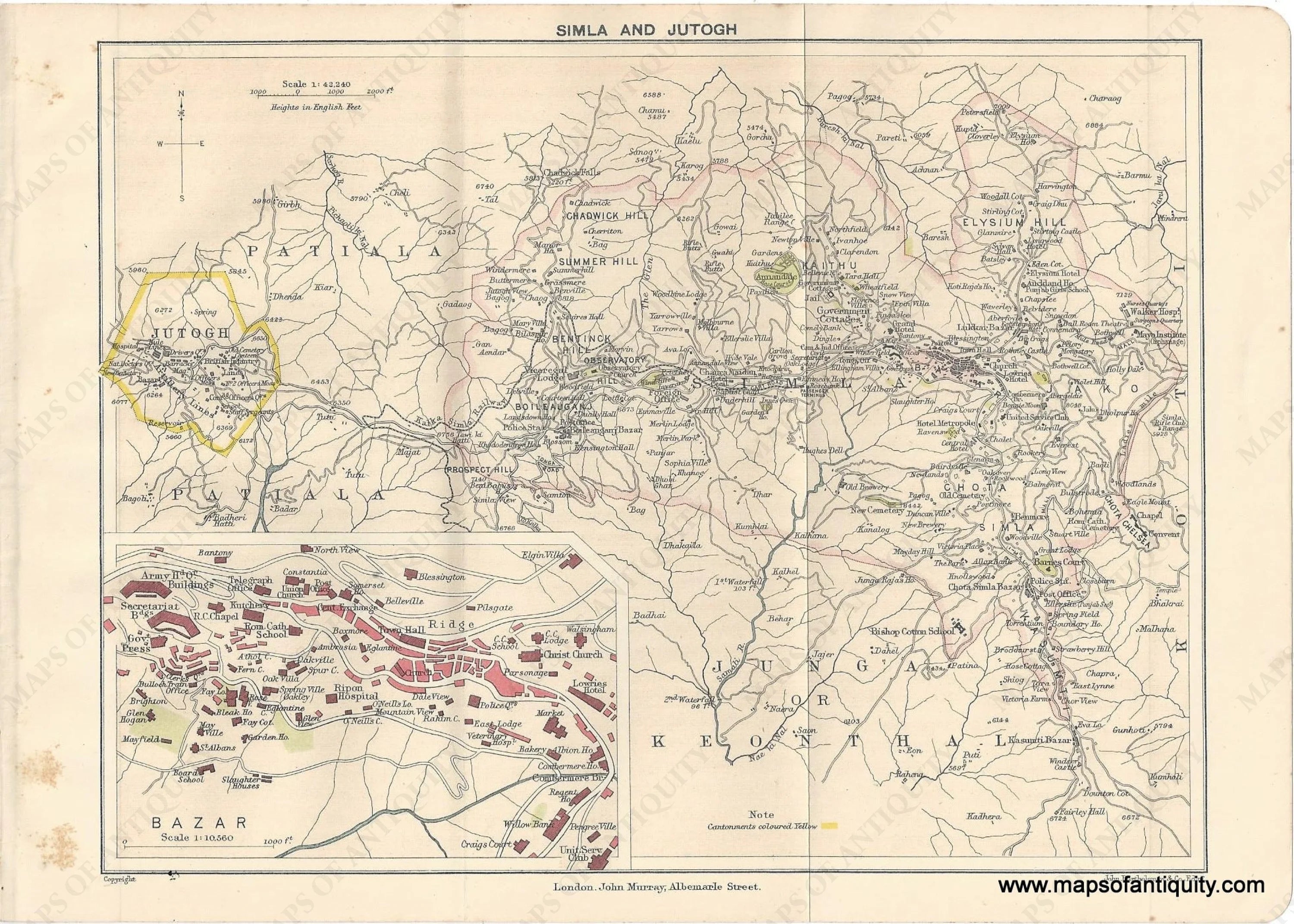 1910 Genuine Antique Map Simla and Jutogh (India) – Maps of Antiquity