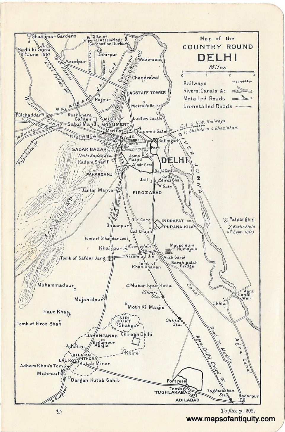 Genuine-Antique-Map-Map-of-the-Country-Round-Delhi-India--Indian-Subcontinent--1910-Murray-Maps-Of-Antiquity-1800s-19th-century