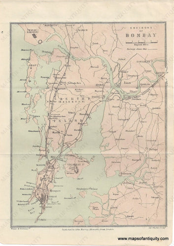 Genuine-Antique-Map-Environs-of-Bombay-India--Indian-Subcontinent--1910-Murray-Maps-Of-Antiquity-1800s-19th-century