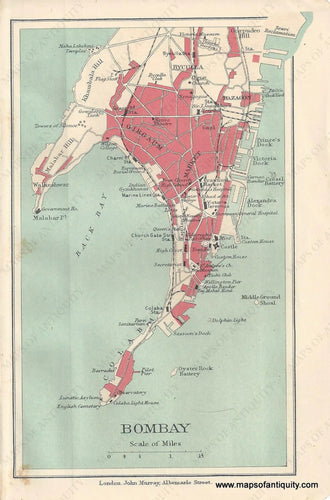 Genuine-Antique-Map-Bombay-India--Indian-Subcontinent--1910-Murray-Maps-Of-Antiquity-1800s-19th-century