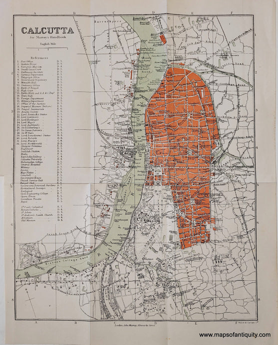Genuine-Antique-Map-Calcutta-India--Indian-Subcontinent--1910-Murray-Maps-Of-Antiquity-1800s-19th-century