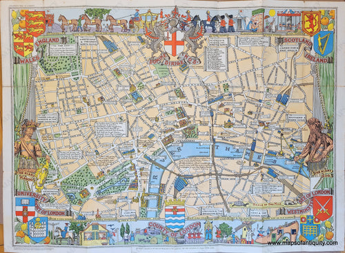 Genuine-Vintage-Map-Childrens-Map-of-London-1950-circa-Bartholomew-Maps-Of-Antiquity