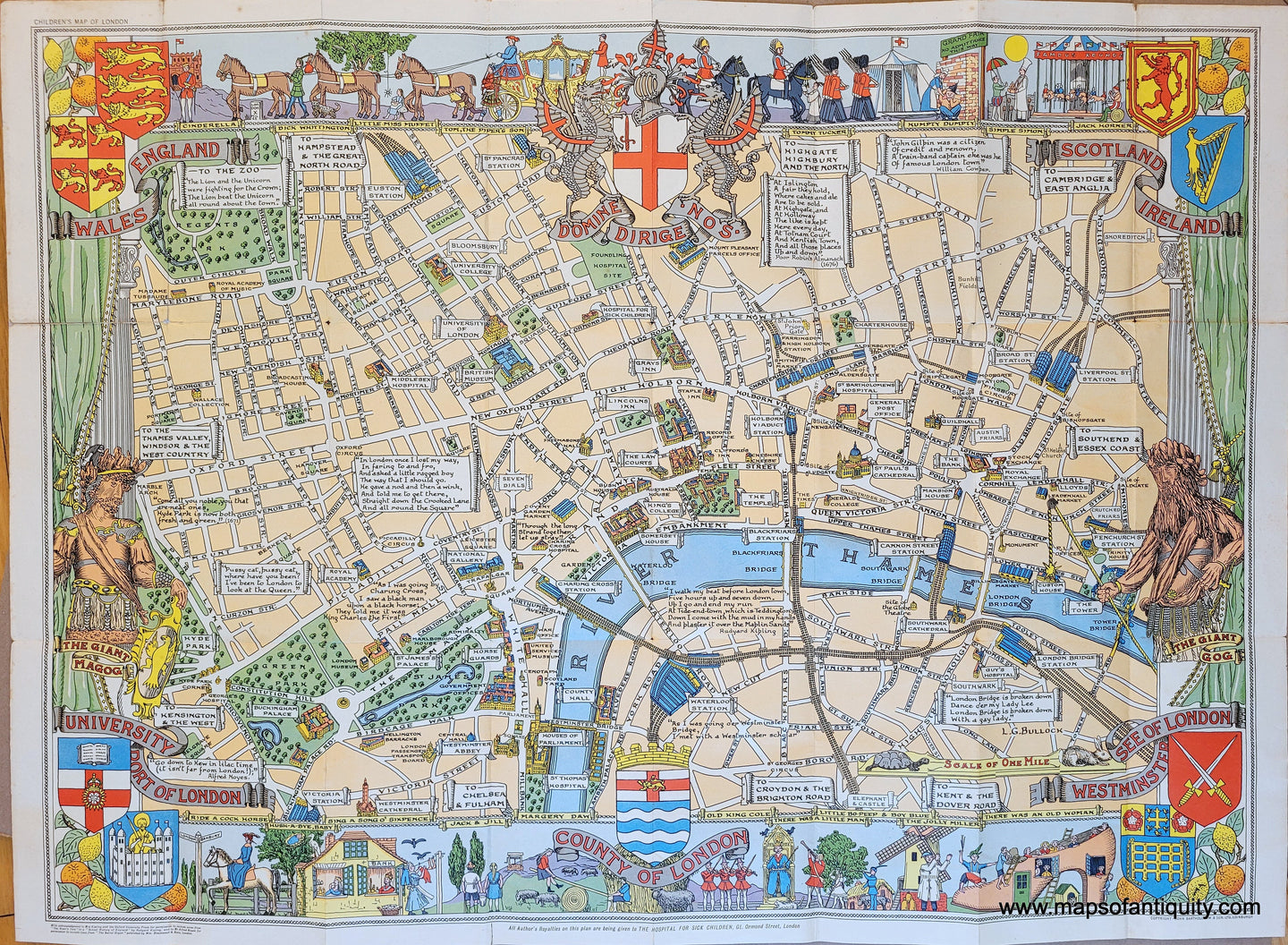 Genuine-Vintage-Map-Childrens-Map-of-London-1950-circa-Bartholomew-Maps-Of-Antiquity
