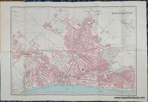 Genuine-Antique-Map-Plan-of-Bournemouth-England--1930s-John-Bartholomew-Son-ltd-Maps-Of-Antiquity