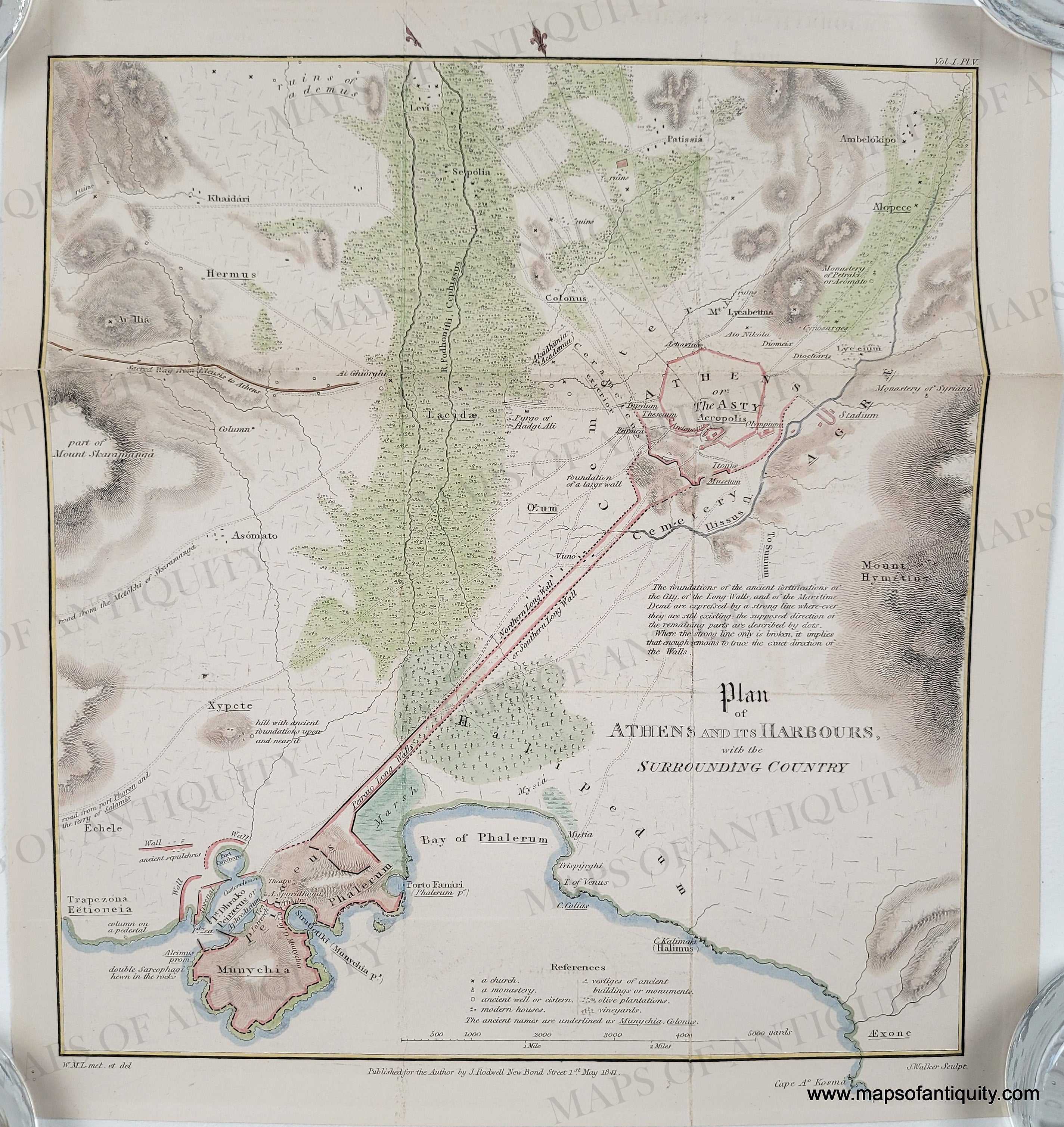 1841 - Plan of Athens and its Harbours, with the Surrounding Country ...
