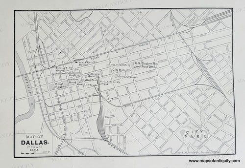 Black and white street map of the center of Dallas TX from 1892. Genuine-Antique-Map-Map-of-Dallas-Texas-1892-Rand-McNally-Maps-Of-Antiquity