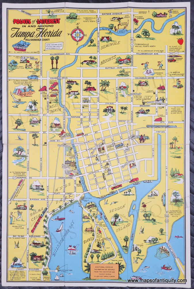 1950 Points of Interest in and - TOW834 Genuine Antique Map Points Of Interest In And Around Tampa Florida 1950 Tampa Tourist Bureau Maps Of Antiquity 35ea9b73 F902 4d6b Af27 3e7878c031e0 