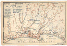 Load image into Gallery viewer, 1895 - Menton and its environs (France) - Genuine Antique Map
