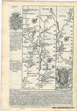 Load image into Gallery viewer, Antique black and white road map from the 1700s showing a specific route and the towns and villages along the way. 
