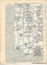 Load image into Gallery viewer, Antique black and white road map from the 1700s showing a specific route and the towns and villages along the way. 

