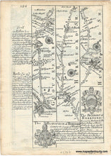 Load image into Gallery viewer, Antique black and white road map from the 1700s showing a specific route and the towns and villages along the way. 
