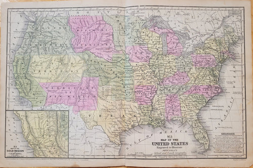 Antique-Hand-Colored-Map-No.-5-Map-of-the-United-States-Engraved-to-Illustrate-Mitchell's-School-and-Family-Geography-******-United-States-United-States-General-1851-Mitchell-Maps-Of-Antiquity