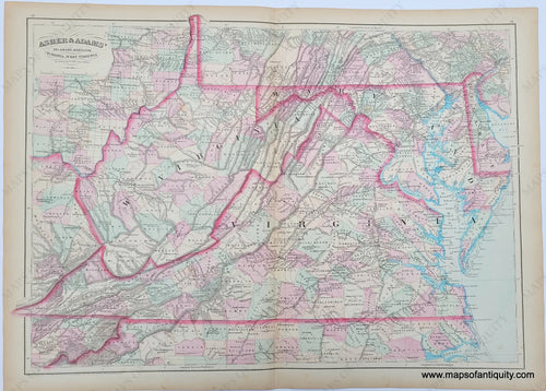 Antique-Map-Delaware-Maryland-Virginia-West-Virginia-Asher-&-Adams'-Adams-1873-1870s-1800s-Mid-Late-19th-Century-Maps-of-Antiquity