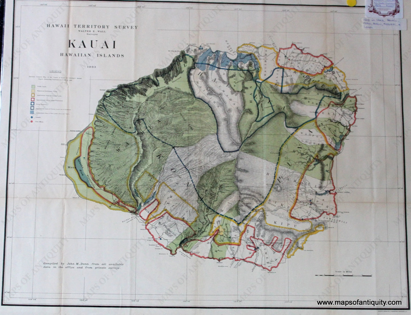 Printed-Antique-Map-Hawaii-Territory-Survey-Kauai-Hawaiian-Islands-1903.**********-United-States-West-1903-U.S.-State-Survey-Maps-Of-Antiquity