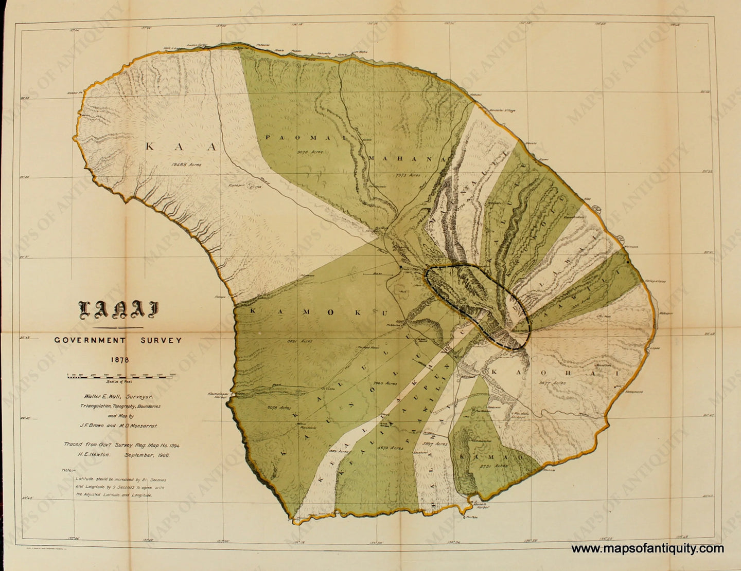 Antique-Hand-Colored-Map-Lanai-**********-United-States-West-1878-Government-Survey-Maps-Of-Antiquity