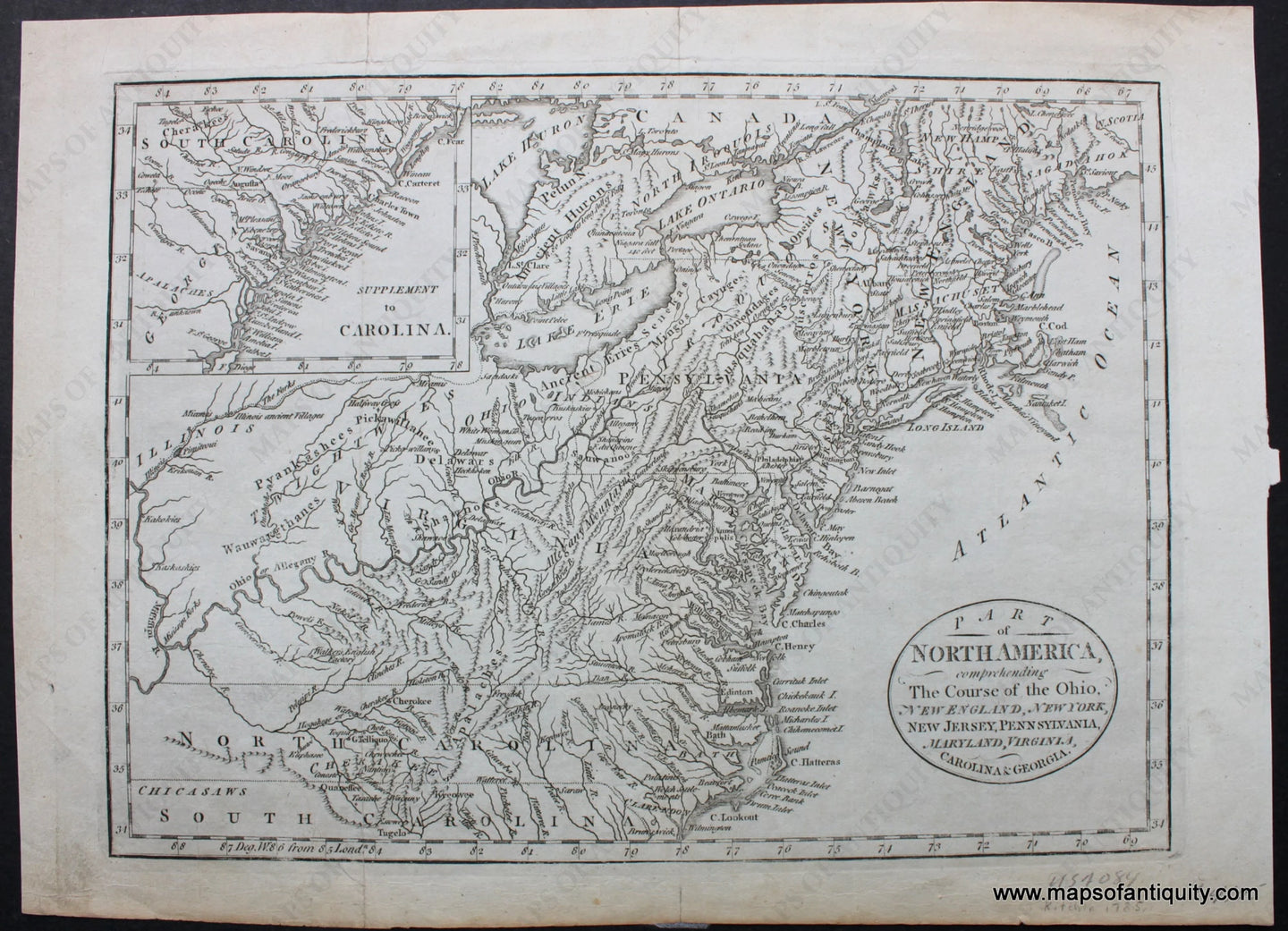 Antique-Map-Part-of-North-America-comprehending-The-Course-of-the-Ohio-New-England-New-York-New-Jersey-Pennsylvania-Maryland-Virginia-Carolinas-&-Georgia.