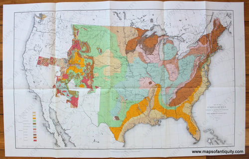 Antique-Map-Full-Color-Lithograph-Map-of-the-United-States-Exhibiting-the-Present-Status-of-Knowledge-Relating-to-the-Areal-Distribution-of-Geologic-Groups-**********-United-States-General--1884-U.S.-Geological-Survey-Maps-Of-Antiquity