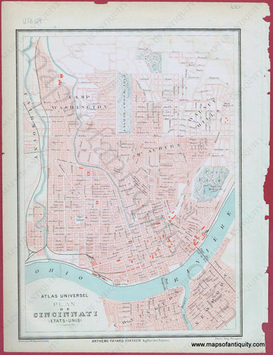 Antique-Map-City-Plan-de-Cincinnati-Ohio-Fayard-1877-1870s-1800s