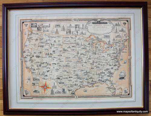 Framed-Antique-Colored-Map-The-United-States-of-America-by-Ernest-Dudley-Chase-**********-United-States--1935-Ernest-Dudley-Chase-Maps-Of-Antiquity
