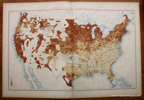 Antique-Printed-Color-Map-Proportion-of-the-Foreign-Born-to-the-Aggregate-Population:-1890-United-States-United-States-General-1898-Gannett-Maps-Of-Antiquity