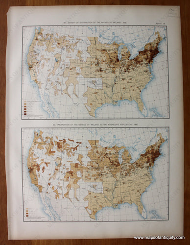 Antique-Printed-Color-Map-Density-of-Distribution-of-the-Natives-of-Ireland:-1890/-Proportion-of-the-Natives-of-Ireland-to-the-Aggregate-Population:-1890-United-States--United-States-General--1898-Gannett-Maps-Of-Antiquity