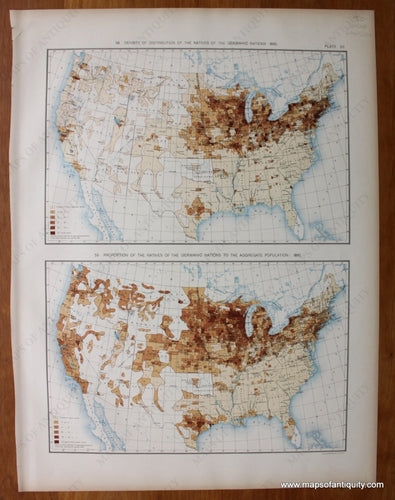Antique-Printed-Color-Map-Density-of-Distribution-of-the-Natives-of-the-Germanic-Nations:-1890/-Proportion-of-the-Natives-of-the-Germanic-Nations-to-the-Aggregate-Population:-1890-United-States-United-States-General-1898-Gannett-Maps-Of-Antiquity