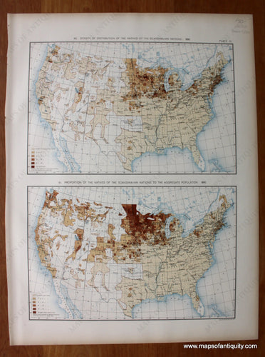 Antique-Printed-Color-Map-Density-of-Distribution-of-the-Natives-of-the-Scandinavian-Nations:-1890/-Proportion-of-the-Natives-of-the-Scandinavian-Nation-to-the-Aggregate-Population:-1890-United-States-United-States-General-1898-Gannett-Maps-Of-Antiquity