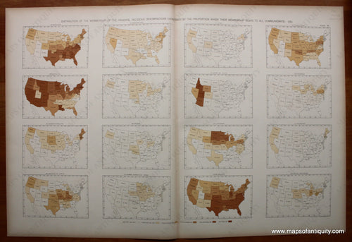 Antique-Printed-Color-Map-Distribution-of-the-Membership-of-the-Principal-Religious-Denominations-Expressed-By-Their-Proportion-Which-Their-Membership-Bears-to-All-Communicants:-1890-United-States-United-States-General-1898-Gannett-Maps-Of-Antiquity