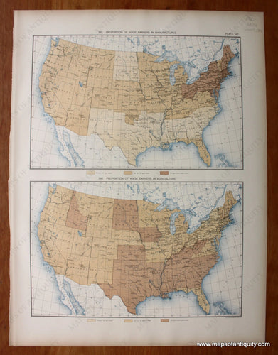 Antique-Printed-Color-Map-Proportion-of-Wage-Earners-in-Manufactures/-Proportion-of-Wage-Earners-in-Agriculture-United-States-United-States-General-1898-Gannett-Maps-Of-Antiquity