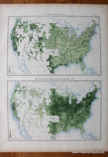 Antique-Printed-Color-Map-Average-Size-of-Farms:-1890/-Proportion-of-Improved-Land-to-Total-Area:-1890-United-States-United-States-General-1898-Gannett-Maps-Of-Antiquity