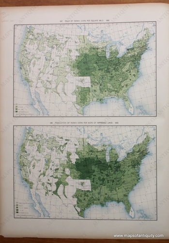Antique-Printed-Color-Map-Yield-of-Indian-Corn-Per-Square-Mile:-1890/-Production-of-Indian-Corn-Per-Acre-of-Improved-Land:-1890-United-States-United-States-General-1898-Gannett-Maps-Of-Antiquity